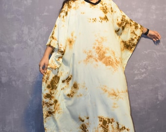 Handmade Tie Dye Rayon Kaftan: Oversized Beach Cover-Up