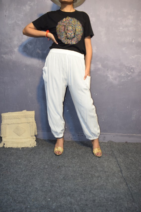 Pantaloni da yoga Harem Boho bianchi, pantaloni Hippie comodi da