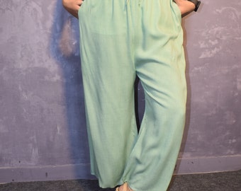 Colore verde pista, yoga, pantaloni lunghi alla moda, pantaloni Boho, gamba larga, pantaloni da spiaggia, corpo intero, aereo, pantaloni a tinta unita di Aladdin Gypsy pantaloni Alibaba