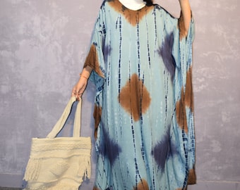 Tie Dye Rayon Kaftan: Bohemian Beach Cover-Up