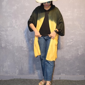 Black and Yellow Tie Dye Rayon Kimono Robe: Beach Cover-Up