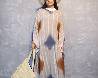 Tie Dye Rayon Kaftan: Bohemian Beach Cover-Up