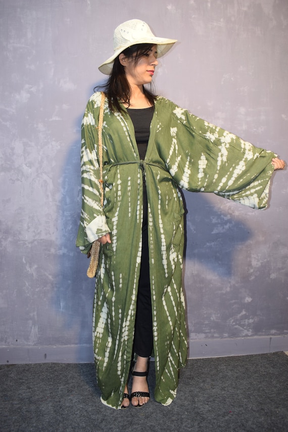 green kimono maxi dress CECILIA oversized kimono sleeve maxi dress in dark green – • unlined • main image 1