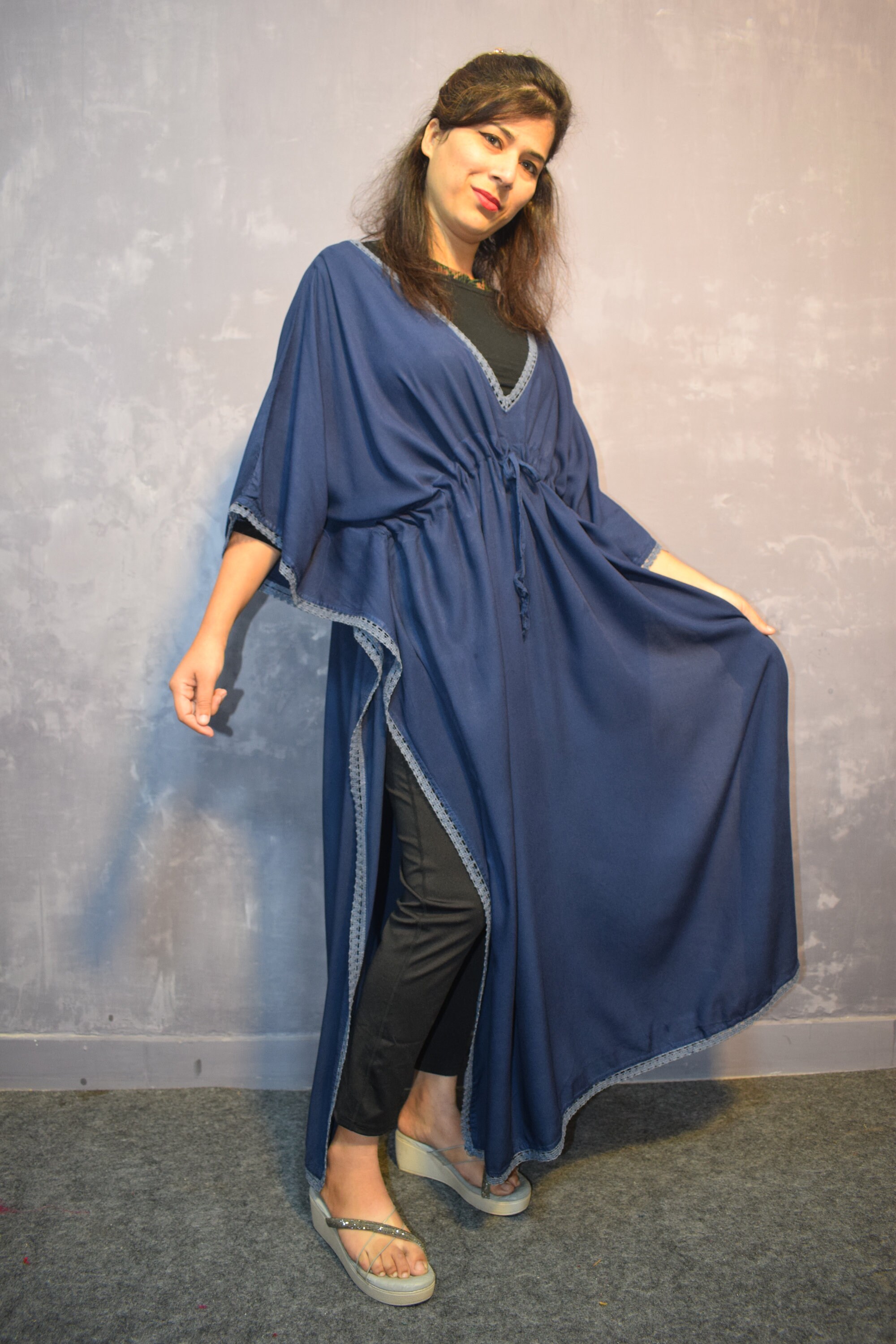 Blue Tie Dye Kaftan: Bohemian Rayon Beach Cover-Up