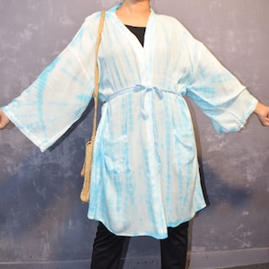 Sky And White Color  Robe, Dressing Gown, Unique Gift, Bridesmaid Dress, Kimono Dressing Gown, Lounge wear Solid Color Kimono/Robes