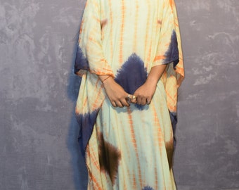 Tie Dye Rayon Kaftan: Bohemian Beach Cover-Up