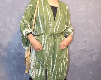 Green Tie Dye Rayon Kimono Robe: Bridesmaid Loungewear