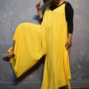 Yellow Rayon Jumpsuit: Wide Leg Palazzo Style, Plus Size