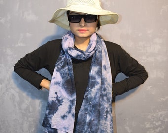Blue Tie-Dye Mulmul Scarf: Lightweight Soft Hijab Wrap