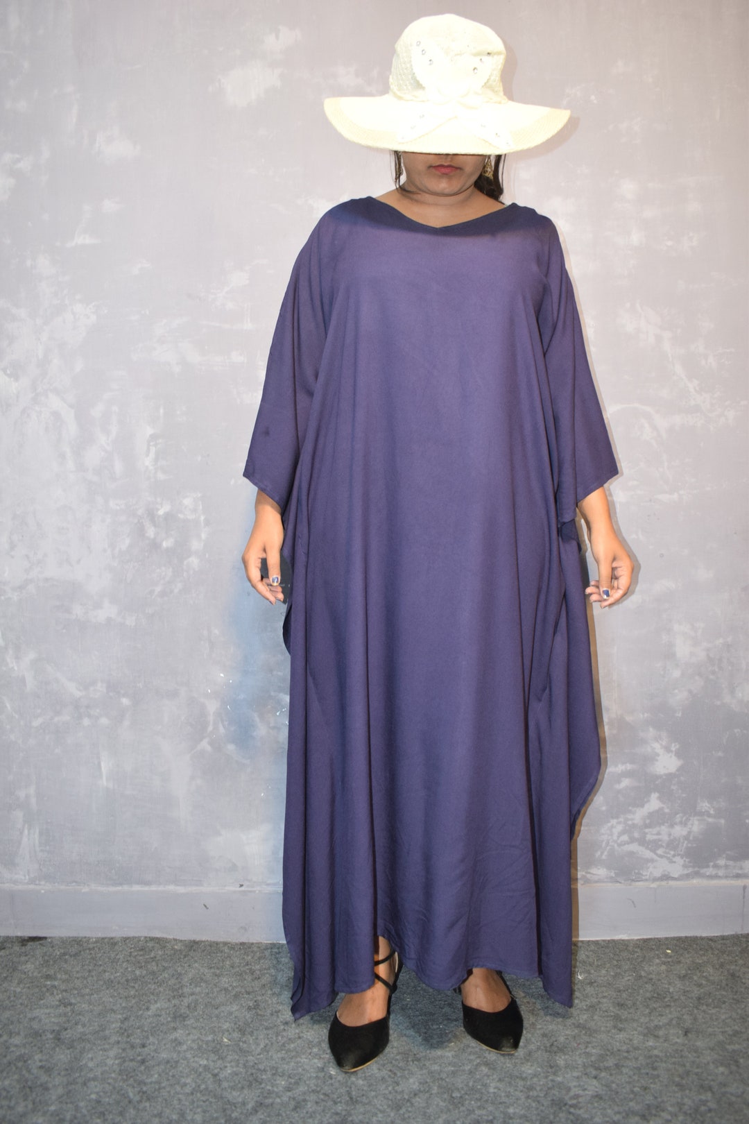 Tie Dye Printed Sky Blue Polyester Plus size Kaftan For Women