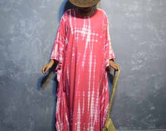 Carrot Tie Dye Rayon Kaftan: Bohemian Beach Cover-Up