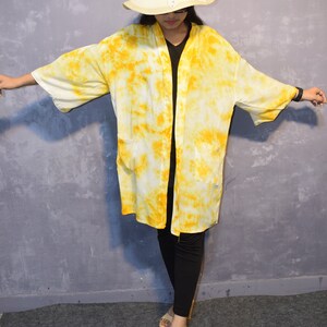 Yellow Tie Dye Rayon Kimono Robe: Bridesmaid Cover-Up