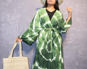 green mini sun dress Florence Silk Kimono Maxi Robe