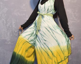 Tie Dye Rayon Jumpsuit: Wide Leg Palazzo Style, Plus Size