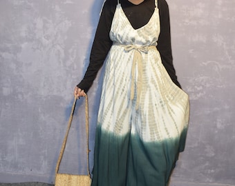 Rayon Tie-Dye Jumpsuit: Wide Leg Palazzo Style, Plus Size