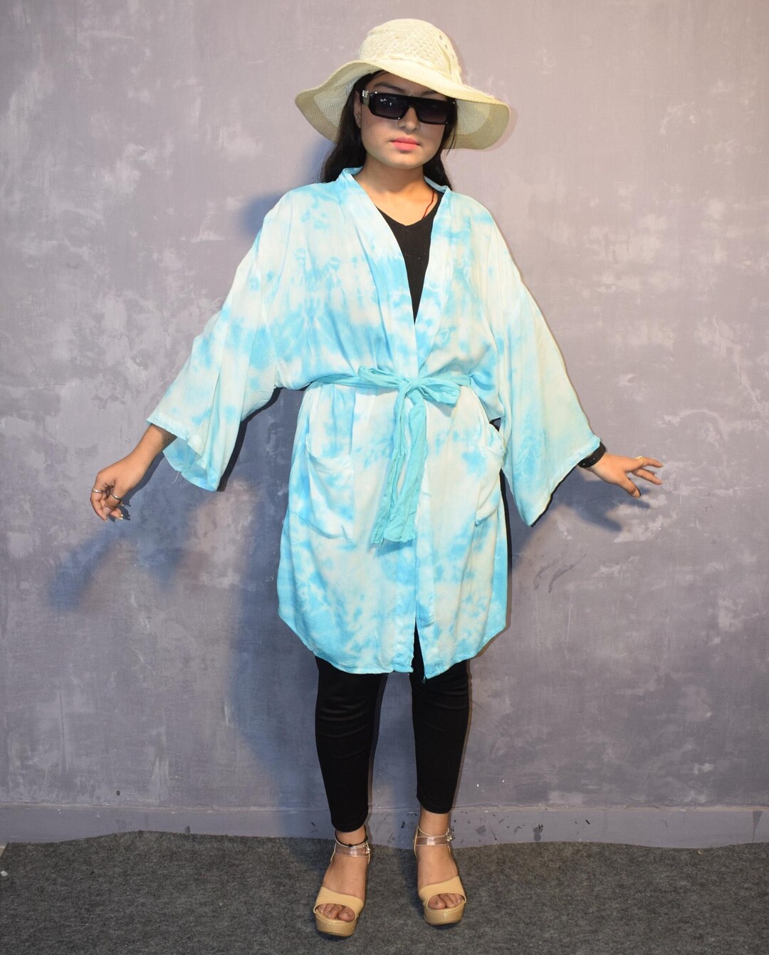 Sky Blue Pattern Robe Sky Blue Tie Dye Kimono Robe: Rayon Lounge Wear - Etsy