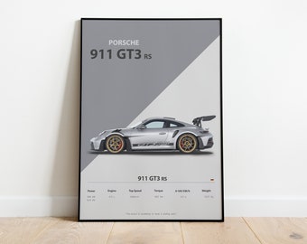 911 Porsche GT3 RS Imprime arte de pared para regalo de novio Decoración de habitación para niños Arte de oficina en casa para niños