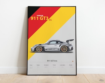 Impresiones de arte de pared del Porsche GT3 RS 911 para regalo de novio, decoración de habitación de niños, arte de oficina en casa para niños, decoración de dormitorio infantil