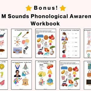 Puede incluir: Un cuaderno de ejercicios de conciencia fonol&oacute;gica para los sonidos P, B y M con diez p&aacute;ginas de actividades educativas. Cada p&aacute;gina muestra ilustraciones coloridas de objetos y palabras para practicar sonidos con instrucciones para rodear.