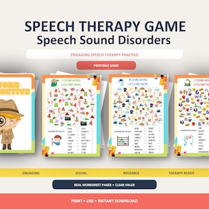 Puede incluir: Un juego de logopedia imprimible con varias hojas de trabajo para trastornos del habla. Las p&aacute;ginas incluyen ilustraciones coloridas para los sonidos F, N y S, con gr&aacute;ficos de detectives y listas de palabras para contar los objetos.