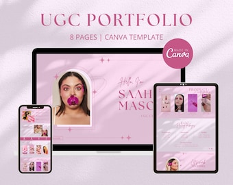 UGC Portfolio Template for Social Media Influencer, Pink Aesthetic Feminine Ugc Website Template Canva, Minimalist Content Creator Media Kit