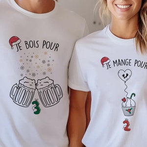 duo couple T-shirt pregnancy announcement special Christmas I eat for 2 I drink for 3 pregnancy announcement duo to compose man and woman future dad