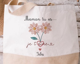 sac cabas personnalisé maman je t'aime fleur adjectif maman tu es  personnalisable cabas fête des mères