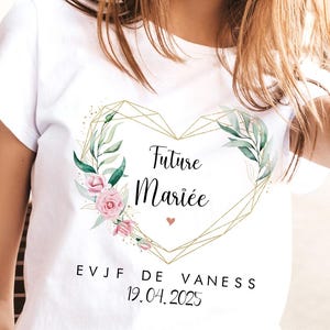 Personalisiertes T-Shirt für Junggesellinnenabschied der zukünftigen Braut aus 100 % Baumwolle - T-Shirt Team Bride / Trauzeugin der Braut / Junggesellinnenabschied grüne Blume Herz Krone