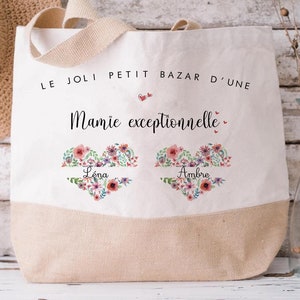 sac cabas mamie/Cabas Cœur fleuri Mamie/cabas jute mamie/cabas mamie personnalisable/cabas fête des grands mères/cabas fête des mamie/maman