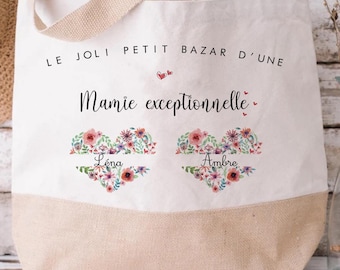 Oma-Tragetasche/Oma-Tragetasche mit Blumenherzmuster/Oma-Jute-Tragetasche/Personalisierbare Oma-Tragetasche/Tragetasche zum Muttertag/Tragetasche zum Oma-Tag/Mama