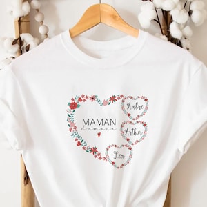 t-shirt personnalisé maman/t-shirt mamie cœur rouge/cadeau anniversaire maman/cadeau mamie/cadeau noël maman/fête des mamies/fête des mères