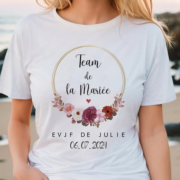 t-shirt EVJF personnalisé future mariée - t-shirt team mariée tote bag sac team mariée - EVJF couronne de fleurs