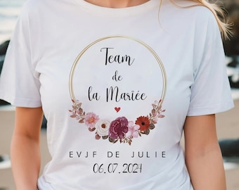 t-shirt EVJF personnalisé future mariée - t-shirt team mariée tote bag sac team mariée - EVJF couronne de fleurs