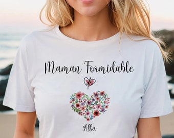 t-shirt 100% coton personnalisé les petits cœurs de maman  Cadeau Mamie Fête des mères anniversaire Maman cœur fleuri maman