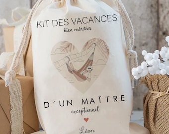 kit de survie personnalisé maître pochon cadeau maitre cadeau nounou cadeau atsem super maitre sac plage vacance super maître