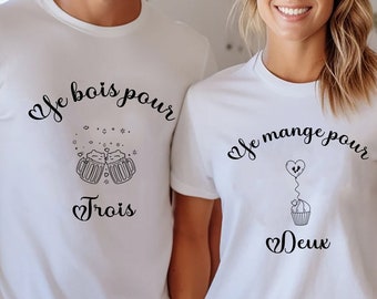 duo couple T-shirt annonce grossesse je mange pour 2 je bois pour 3 annonce grossesse