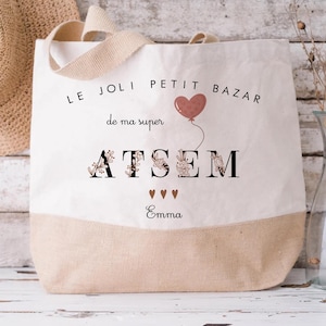 sac personnalisé maîtresse/ tote bag super maîtresse cœur terracotta /sac cabas atsem/sac personnalisé/cadeau noël/