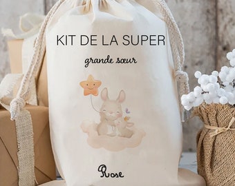 pochon sac lapin  kit personnalisé futur grand frère future grande sœur maternité annonce grossesse