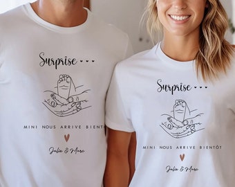Personalized Couple T-Shirt Duo for Expectant Mother/Future Father/Personalized Pregnancy Announcement/Mini Us/Dad Announcement/Grandparents Announcement