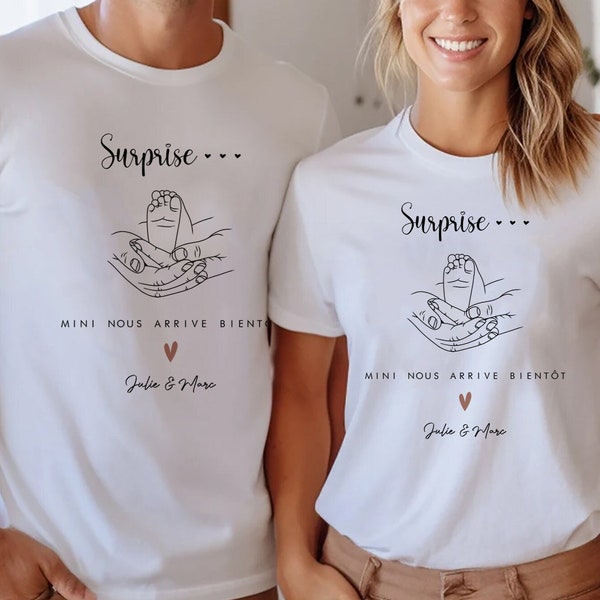 T-shirt Couple Personnalisé Future Maman Futur papa annonce grossesse personnalisé mini nous en cours