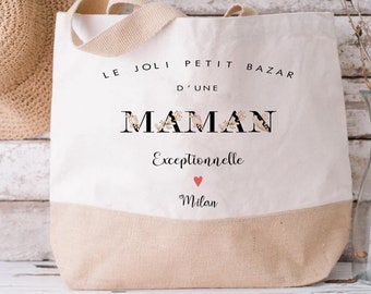 Cabas personnalisé le bazar d'une Maman exceptionnelle sac cabas maman /cabas jute mamie/cabas maman personnalisable/cabas fête des mères