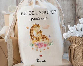 pochon personnalisé kit de la super grande sœur kit de survie pochon sac en coton personnalisé cadeau de naissance Super grande sœur