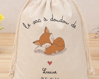 Sac à doudou personnalisé renard lapin Pochon personnalisé pour enfant, sac de rechange, rangement ours lapin renard