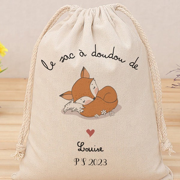 Sac à doudou personnalisé renard lapin Pochon personnalisé pour enfant, sac de rechange, rangement ours lapin renard