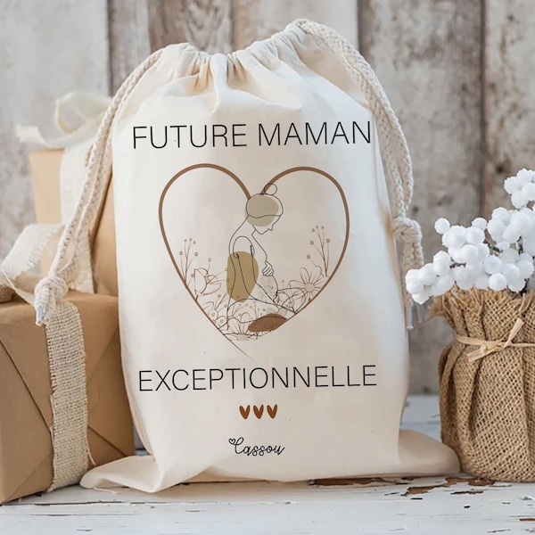 kit de survie future maman pochon sac beige en coton canvas personnalisé cadeau de naissance pour maman