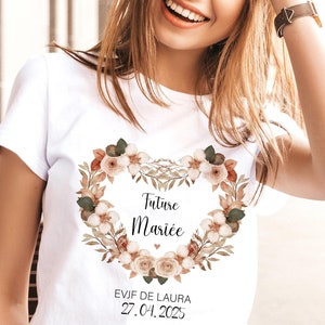 Personalisiertes EVJF-T-Shirt/zukünftige Braut/Blumenherz Terrakotta-Hochzeits-T-Shirt Blumenkrone/EVJF-Brautteam/Zeugenbraut/ 100 % Baumwolle