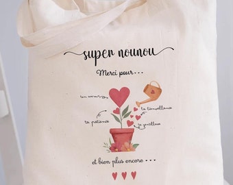 sac  personnalisé Nounou/tote bag super Nounou cœur terracotta /sac cabas nounou/sac nounou/cadeau noël nounou/fête des nounous/noël