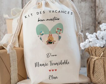 pochon kit plage fleuri Mamie/sac cabas mamie personnalisable/cabas fête des grands mères/cabas fête des mères maman  prénoms petits enfants