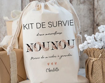 kit de survie personnalisé Nounou/cabas Merveilleuse Nounou cœur /sac nounou cadeau noël nounou fête des nounous noël