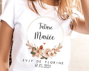Gepersonaliseerd t-shirt van 100% biologisch katoen voor het vrijgezellenfeest van de aanstaande bruid - team bride t-shirt, draagtas, team bride tas - bloemenkrans voor het vrijgezellenfeest